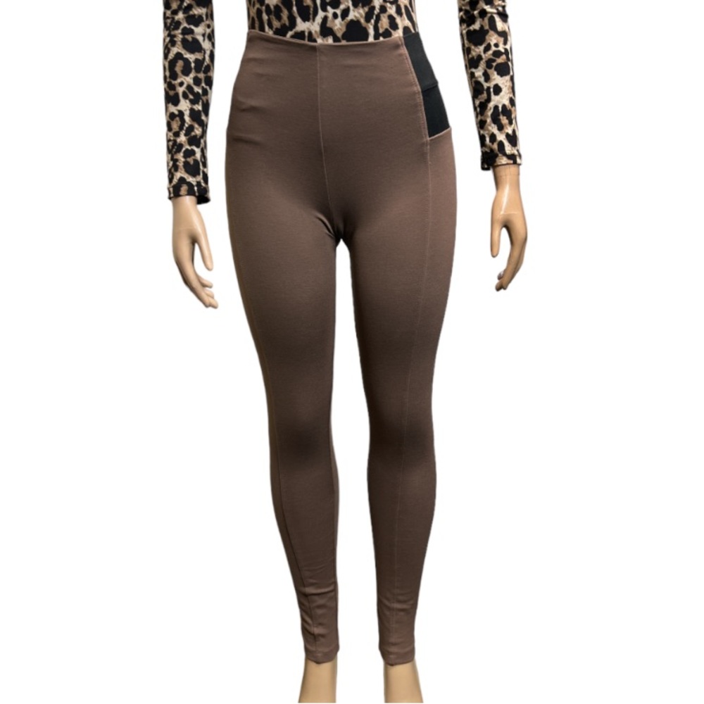 Nina Rossi Casual Ponte Leggings Pants, High Waist Brown Black size S NWOT
